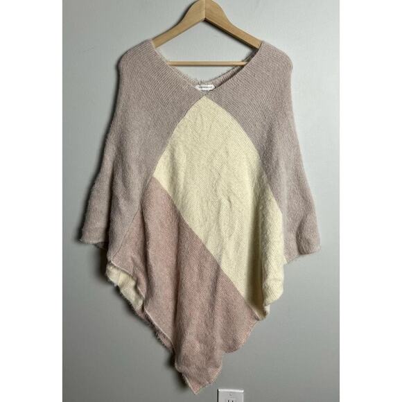 Anthropologie Jordan Colorblock Knit Poncho Sweater One Size Neutral Pink Womens - Picture 1 of 4